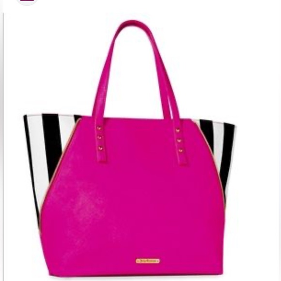 Juicy couture pink tote bag with black and white stripes. - Picture 2 of 16